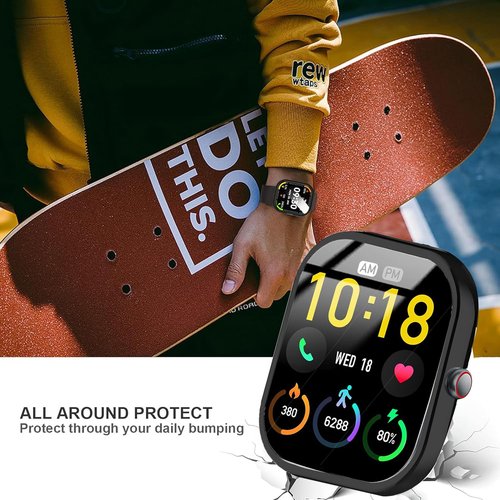 Compatible for Kuizil Smart Watch Case, Lamshaw Soft Slim TPU All Around Protective Shell Anti-Scratch Bumper Cover Case Compatible for Kuizil T70, WeurGhy T70 1.91" Smartwatch (Black+Black)