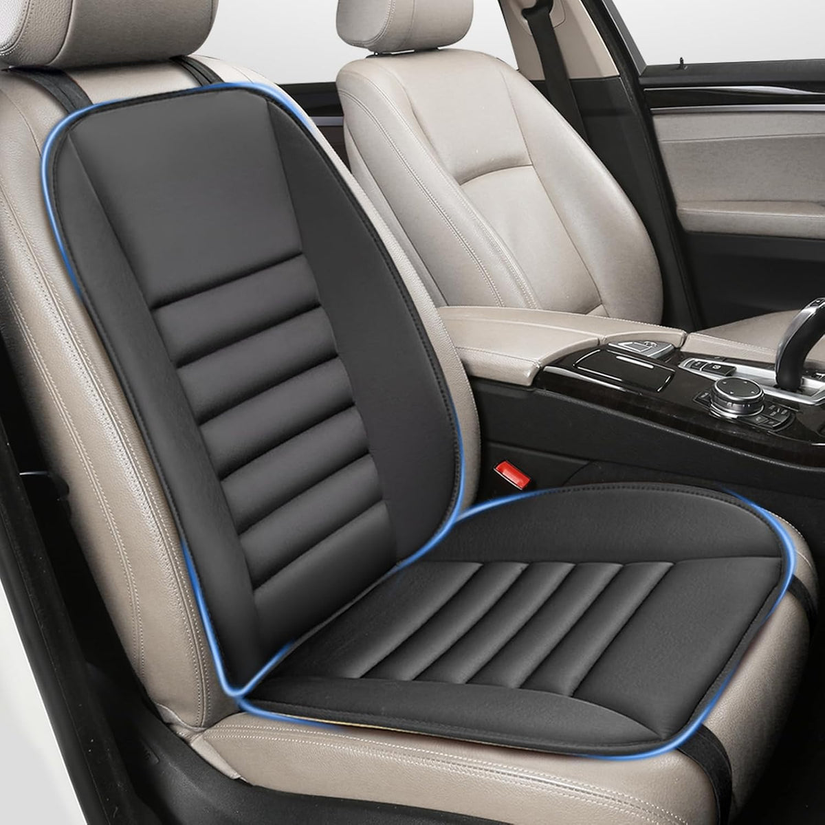 Car Seat Cushion with Back Support Pillow, 1.2'' Thick Enhanced Comfort Memory Foam Design for Pain Relief, Ideal for Drivers and Office Use - Ergonomic Lumbar Comfort for Long Sitting