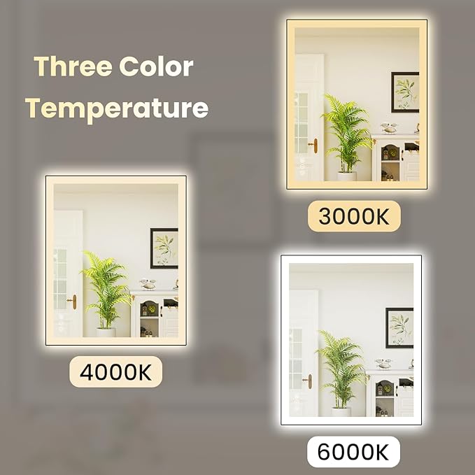 WTTY 30"X36" LED Bathroom Mirror with Black Frame, Bathroom Vanity Mirror with Lights for Wall, Front Light and Backlit, Anti-Fog, Dimmable, 3 Colors, Shatterproof, Memory, Horizontal/Vertical