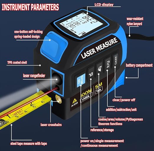 Tape Measure 4-in-1 Laser Digital Measuring Tape & 40m/131ft Laser Distance