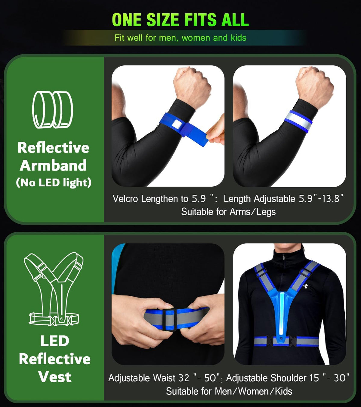 Skiennix LED Light Up Running Vest - High Visibility Reflective Gear for Night Runners | Rechargeable