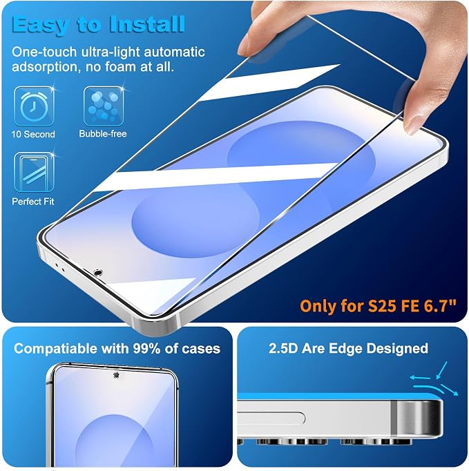firtstnow 3 Pack for Samsung Galaxy S25 FE Screen Protector Tempered Glass + 3