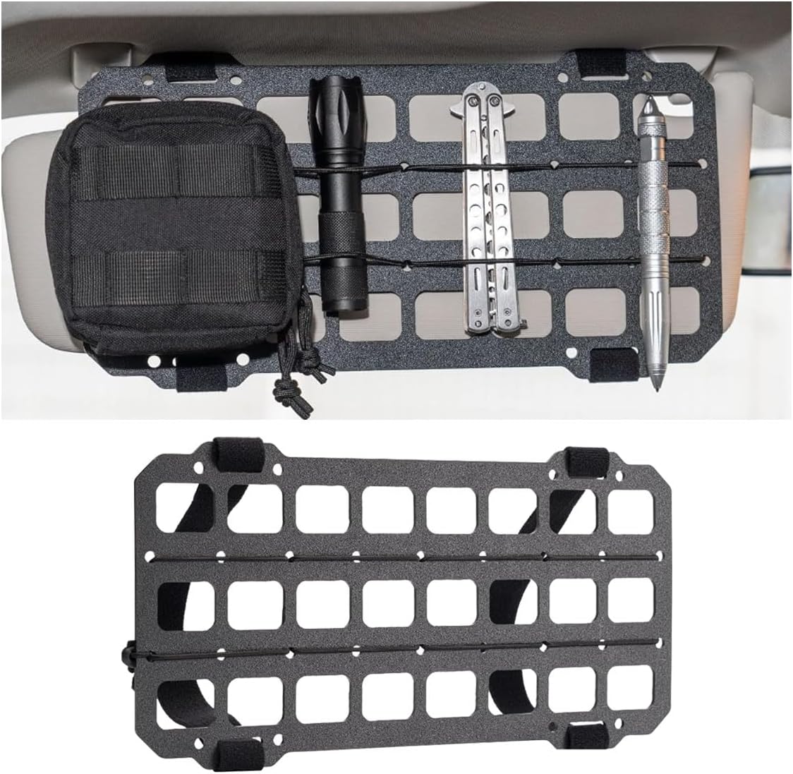 Vehicle Rigid MOLLE Panel, Tactical Gear Car Sun Visor Organizer, EDC Pouch Tool Holster, Storage Holder Visor for Truck Equipment Mount Plate Modular Storage Shelf (Visor Panel)