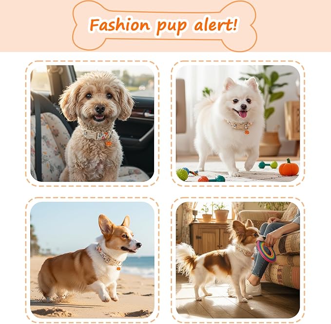 Halloween Dog Collars, Fall Dog Collar for Dogs, Fun Multi-Color Pumpkin Dog Collars for Large Dogs, Adjustable Cotton Large Dog Collar Puppy Collar for Halloween & Thanksgiving