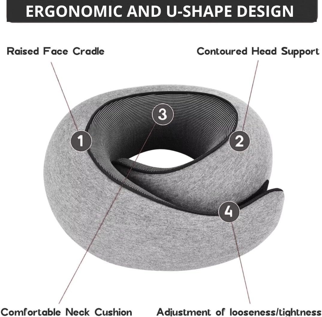 Neck Pillow | Compact Travel Pillows for Airplanes, Car Trips and Home Comfort| Foldable Memory Foam Neck Support | Size Adjustable for Adults and Kids | Lightweight (0.60 Pounds) and U-Shape Design