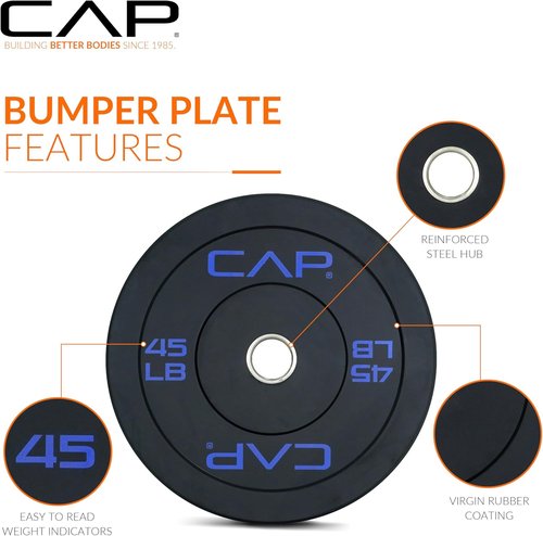 CAP Barbell Rubber Olympic Bumper Plate - Durable Weightlifting Plates | Multiple Colors Available