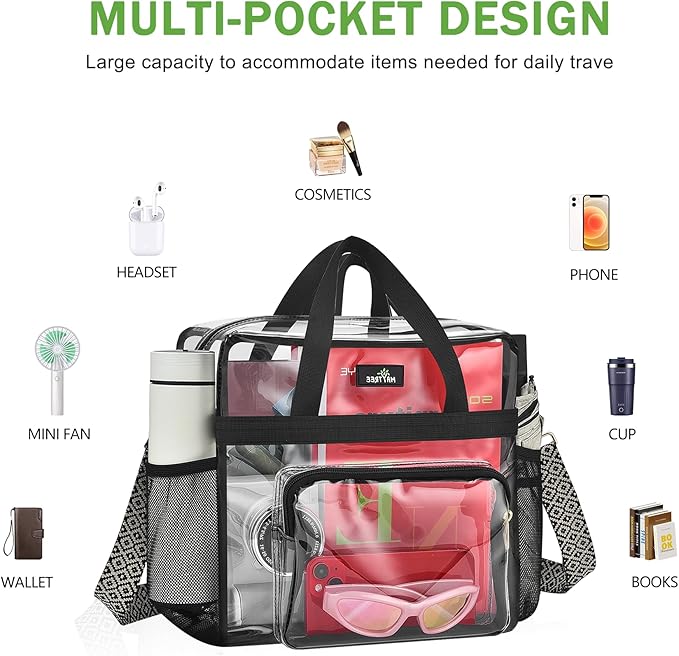 MAY TREE Clear Bag for Stadium Events, 12×6×12 Clear Tote Bag