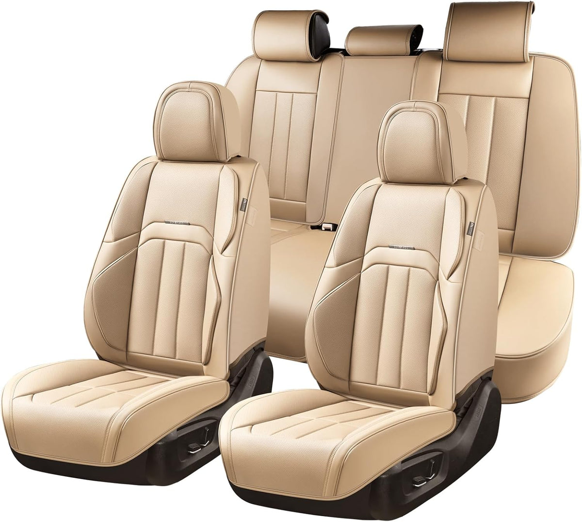 Coverado Nappa Leather Car Seat Covers Full Set, Luxury Waterproof Seat Protectors, Airbag Compatible Anti‑Slip Auto Seat Covers, Universal Fit for Most Cars SUVs Trucks Pickup Vehicles