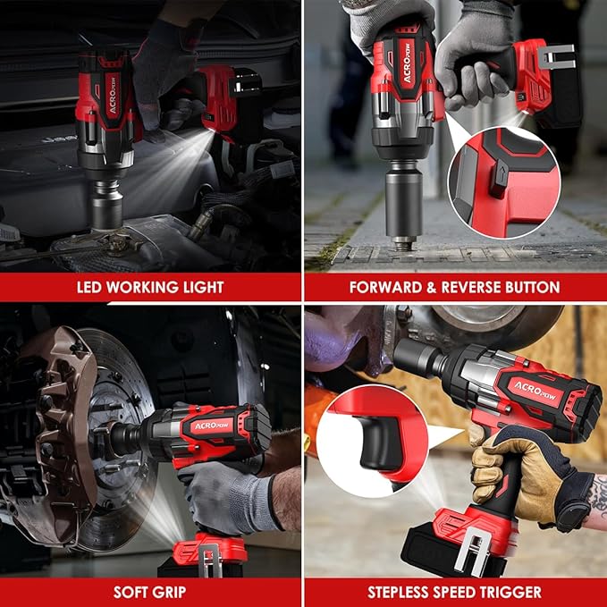 ACROPOW Cordless Impact Wrench Compatible with Milwaukee 18V Battery， 3/4” 1850FT-LBS Brushless High Torque Impact Driver, Auto-Stop Reverse, Variable Speed Heavy Duty Impact Gun(Bare Tool)