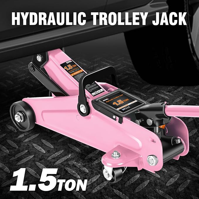DNA Motoring 1.5 Ton Car Floor Jack Low Profile Hydraulic Trolley Service/Floor Jack, 1.5T / 3000 lbs Capacity, Lifting Range 5.3 Inch -12 Inch, with Storage Case, Pink, TOOLS-00327-PK