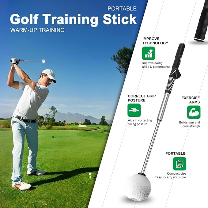Retractable Golf Swing Trainer - Pro Handed Click Stick Golf Grip Trainer | Golf Grip Swing Training Aid Ideal for Beginners