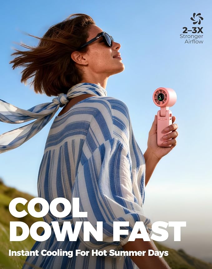 Diveblues Portable Handheld Turbo Fan, 5 Gear Wind, Battery Operated, Up to 12 Working Hours, 3 IN 1 Hand Fan with Air Turbo Tech Cooling Fan for Outdoor Activities, Travel, Working
