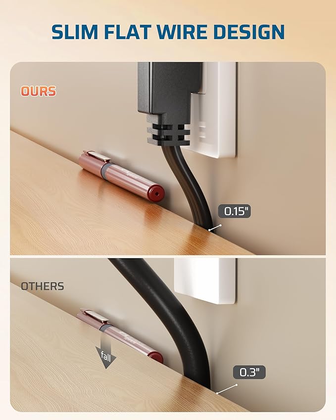 DEWENWILS 3FT Extension Cord with 3-Prong Flat Plug, 15A/1875W 14/3 SPT-3 Flat Wire, Space Saving for Home Office Appliances & Electronics, ETL Listed, 2 Pack, Black