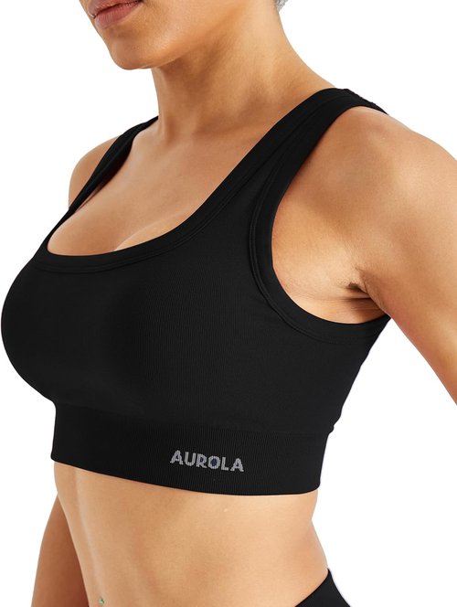 AUROLA Power Women's Sports Bra - Square Neck Padded Low Impact Yoga Crop Top for Comfort & Style