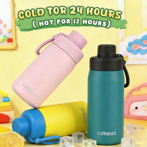 GOPPUS Kids Water Bottle - 19oz Stainless Steel Insulated, Leakproof, BPA Free - Yellow for School