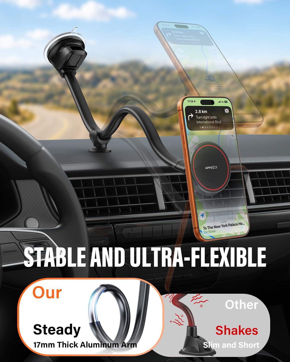APPS2Car Cell Phone Car Mount for MagSafe, 14'' Windshield Phone Mount