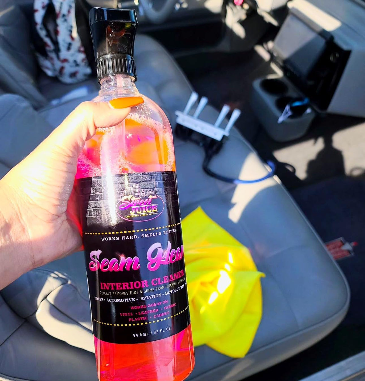 Seam Gleam SG-16 Street Juice Products Interior & Upholstery Cleaner Safe Leather, Vinyl, Plastics, Trim, Carpet, Fabric & More Car, Truck, Boat, Home 16 Fl Oz