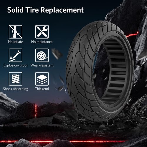 Cooryda 10x2.125 Scooter Tire, 10 inch Solid Rubber Tires Tubeless Front or Rear Replacement 10x2.125 Solid Electric Scooter Tire for Gotrax G4 Xr V2 Ninebot F25 F65 Hiboy S2 Pro 2pc Black