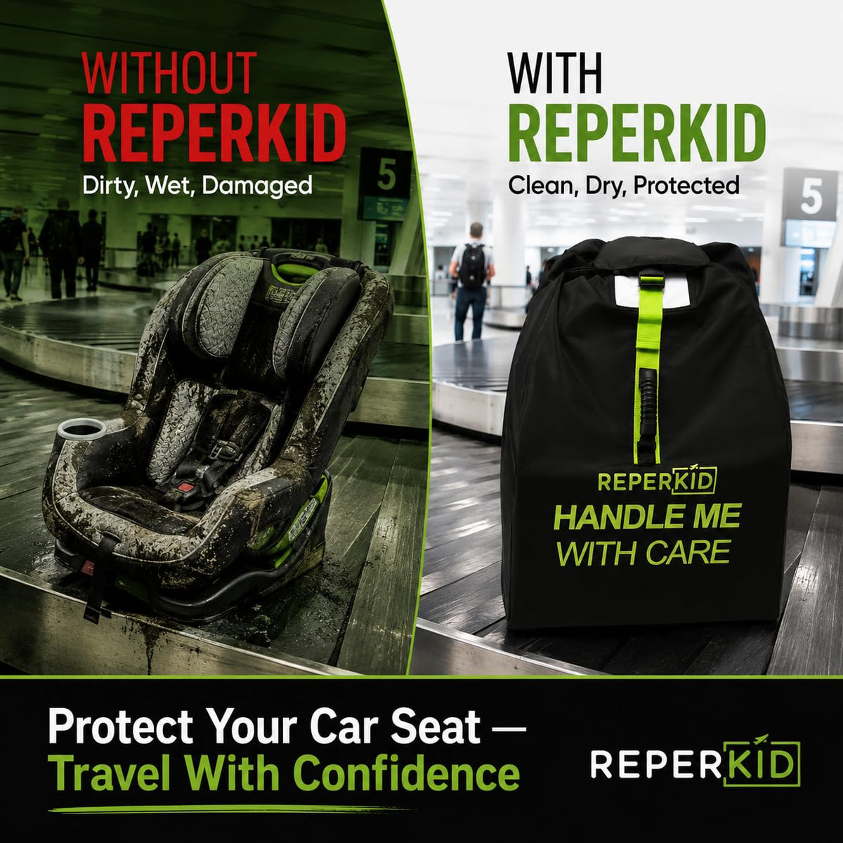 Car Seat Travel Bag for Airplane, Backpack Straps, Fits Most Car Seats
