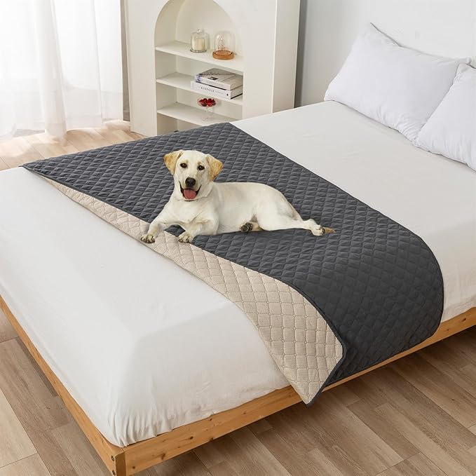 GIBZ Water Resistant Dog Bed Blanket Cover Large Anti Slip Pet Furniture Protector Washable Cat Quilted Mat for Couch, Dark Grey, 75x180cm