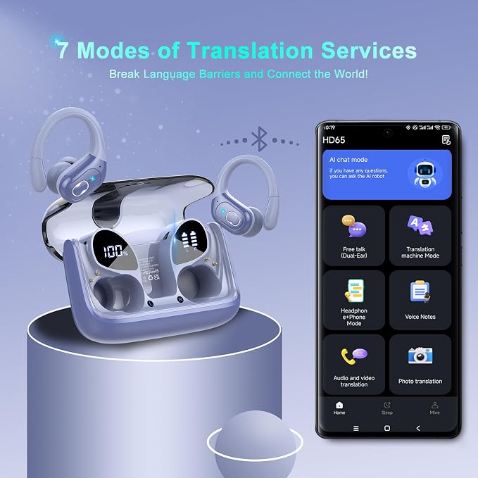 AI Translation Earbuds Real Time, 164 Language Translator Earbud 3-in-1