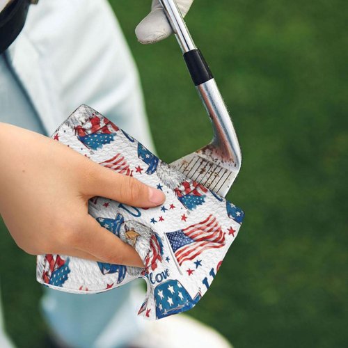 FCYDMN American Flag Golf Towel USA Eagle Golf Towel with Carabiner Clip for Golf Bags Men and Women Golf Accessories