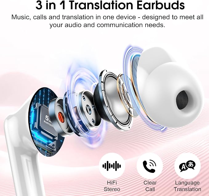 Csasan Ai Translation Earbuds Real Time, 3-in-1 Buletooth 5.3 Translator Earbuds