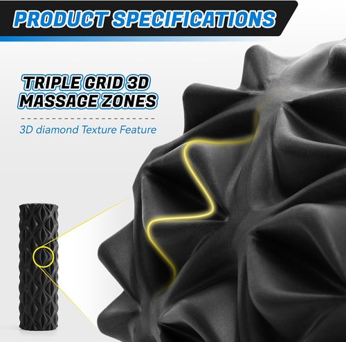 Foam Roller - High Density Deep Tissue Massager for Myofascial Release | 15-Inch Black Diamond Texture