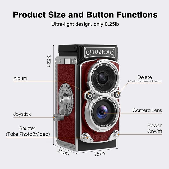 CHUZHAO Vintage Mini Digital Camera, Portable TLR Style Retro Point and Shoot