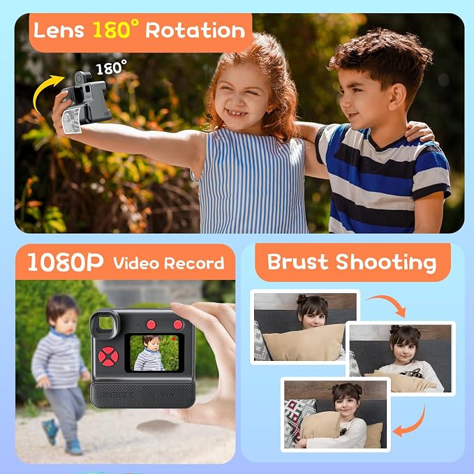 Instant Print Camera for Kids, 1080P Kids Instant Cameras, HD Digital Video