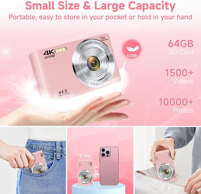 Digital Camera, FHD 4K Autofocus Digital Camera Pink