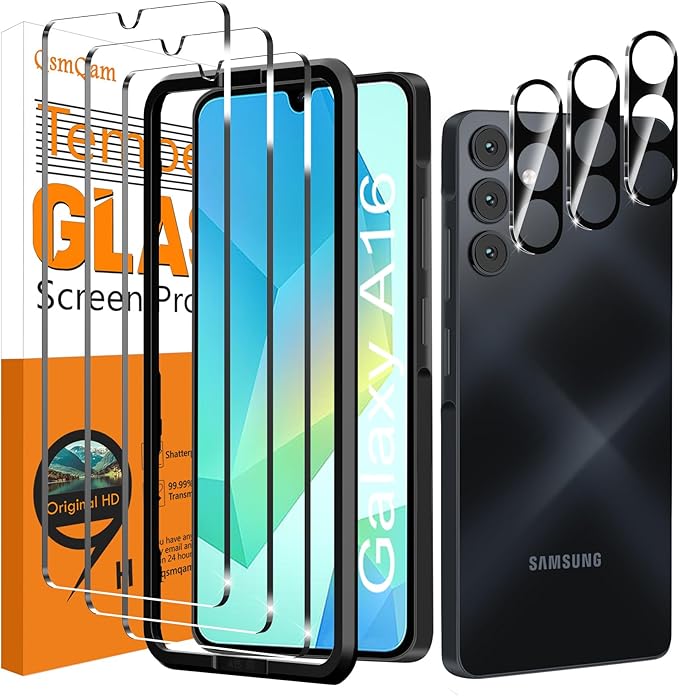 QsmQam 3 Pack Screen Protector for Samsung Galaxy A16 4G/5G + 3 Pack Camera