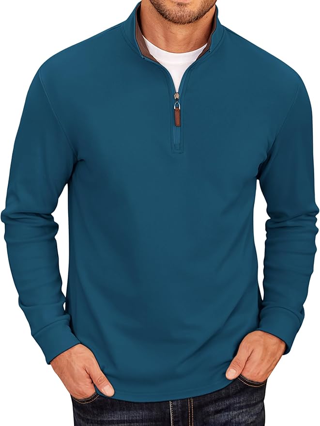 COOFANDY Men's Fleece Quarter Zip Pullover Long Sleeve Mock Neck Sweatshirt