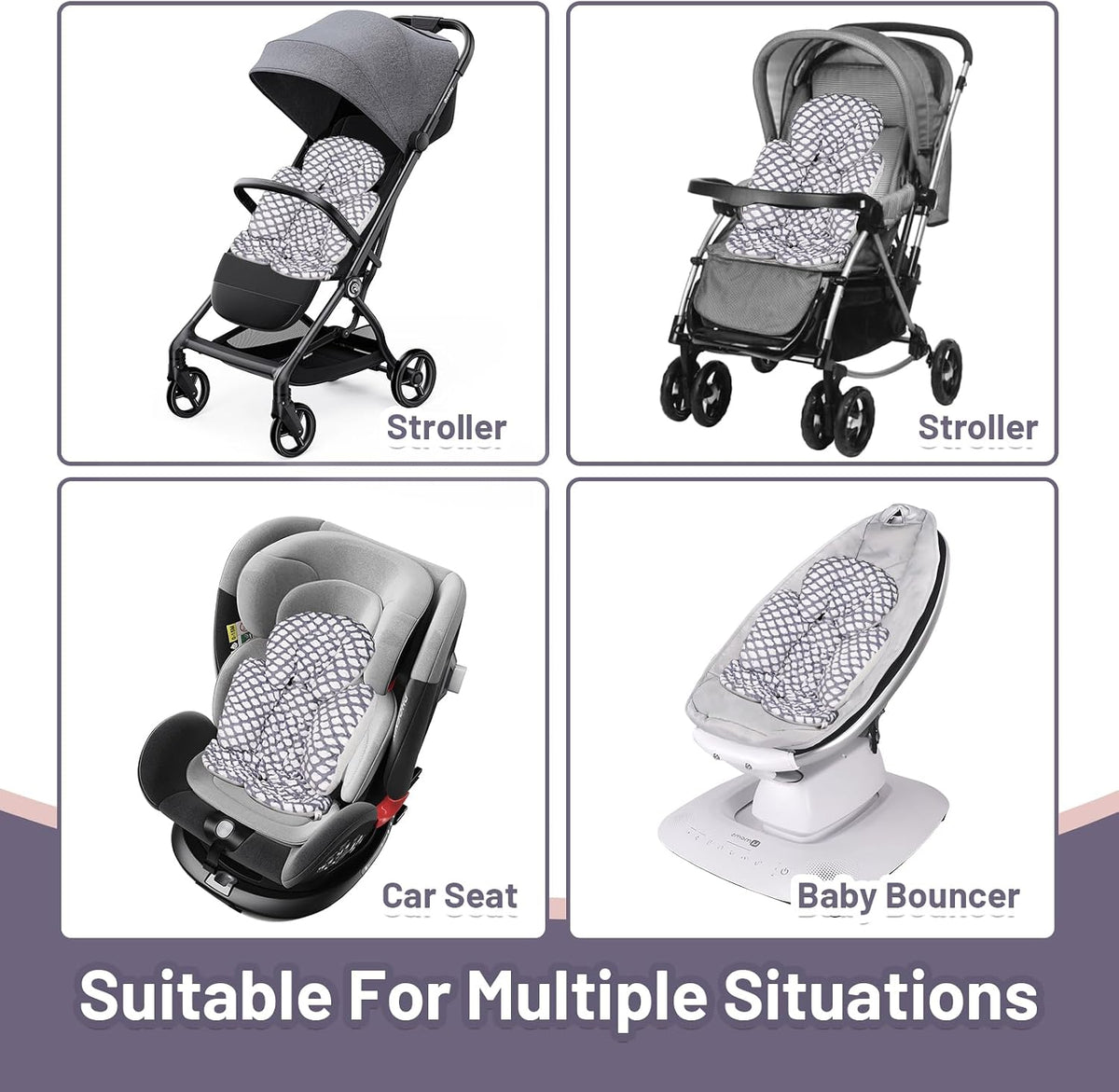 KAKIBLIN Infant Car Seat Insert, Baby Carseat Head & Body Support for Newborn, 2-in-1 Reversible Baby Car Seat Cushion, Soft Stroller Cushion Insert for Car Seats, Bouncer, Strollers, Swing (Cloud)
