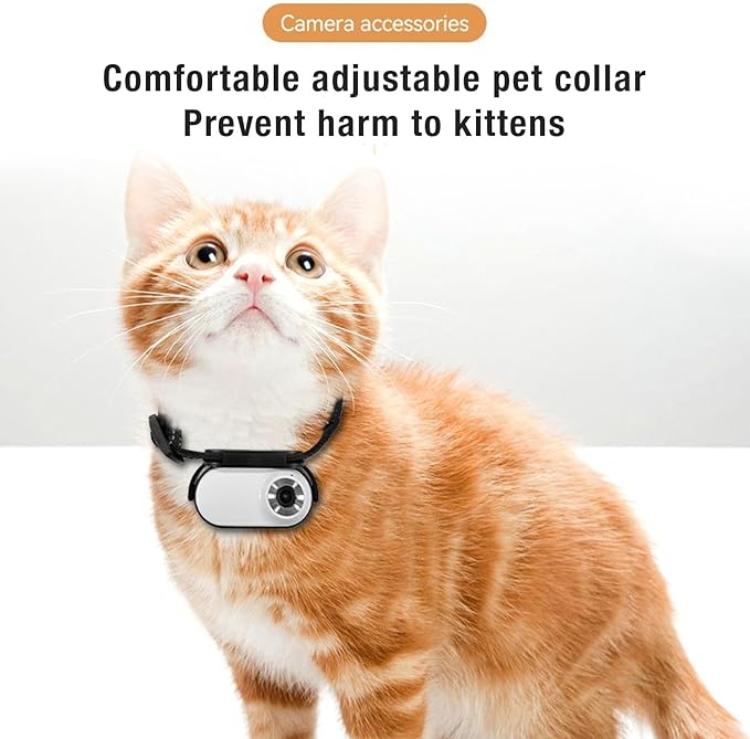 1080P HD Pet Collar Camera, 120 Super Wide Angle OTG Connection Lightweight Wireless Small Pet Sport Camera with Back Clip, Video Record & Take Photos manually for Dogs Cat (White)