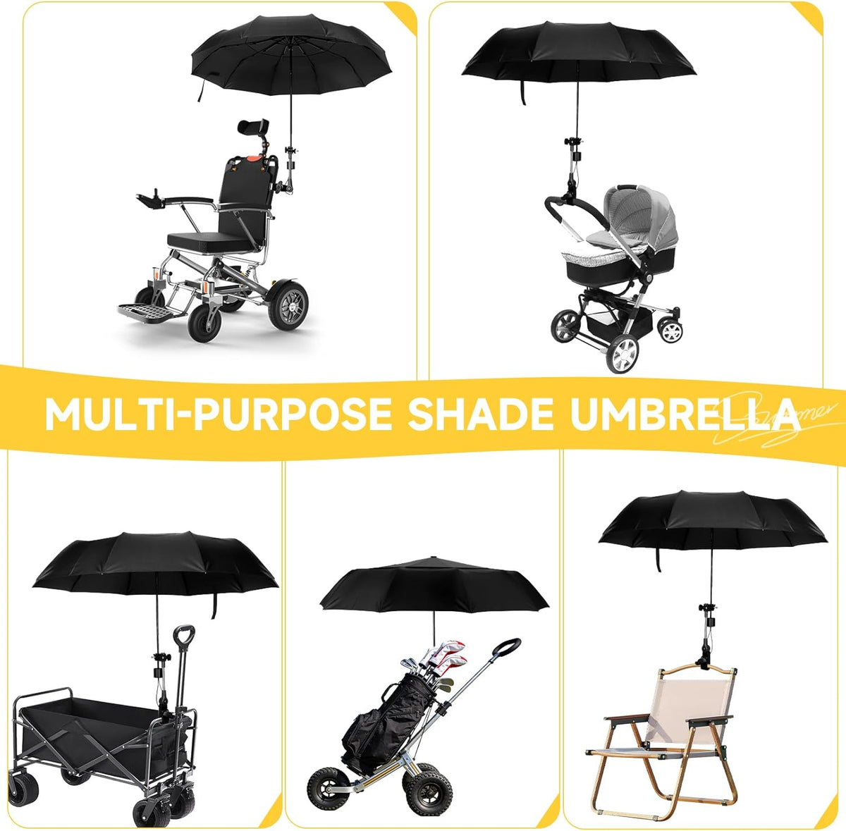 Skiennix Chair Umbrella - Double Canopy Sunshade with 360° Swivel & UPF 50+ Protection | 39.4in Clip-On for Beach, Camping, Stroller, Wheelchair, Golf Cart