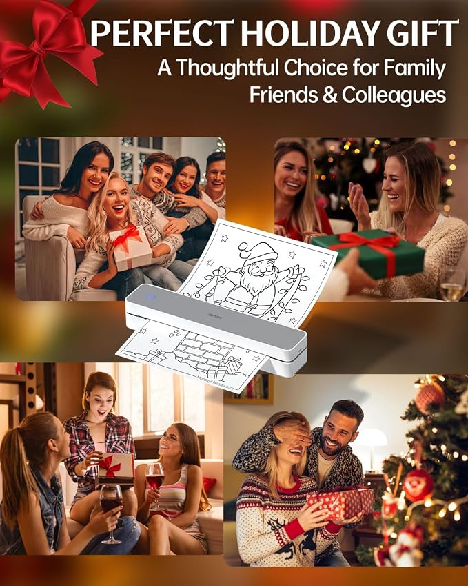 Inkless Portable Printer for Travel, Wireless Thermal Printer Supports 8.5 x