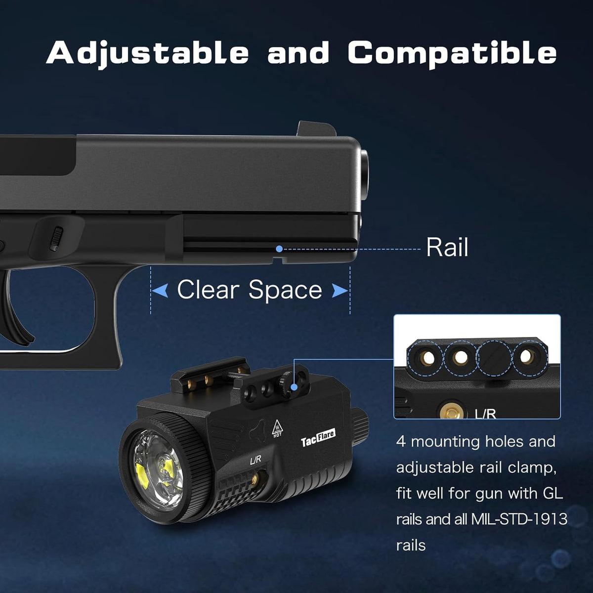 Skiennix Laser Light Combo - 1200 Lumens Tactical Blue Laser Flashlight for Pistol Picatinny Rail | USB-C Rechargeable