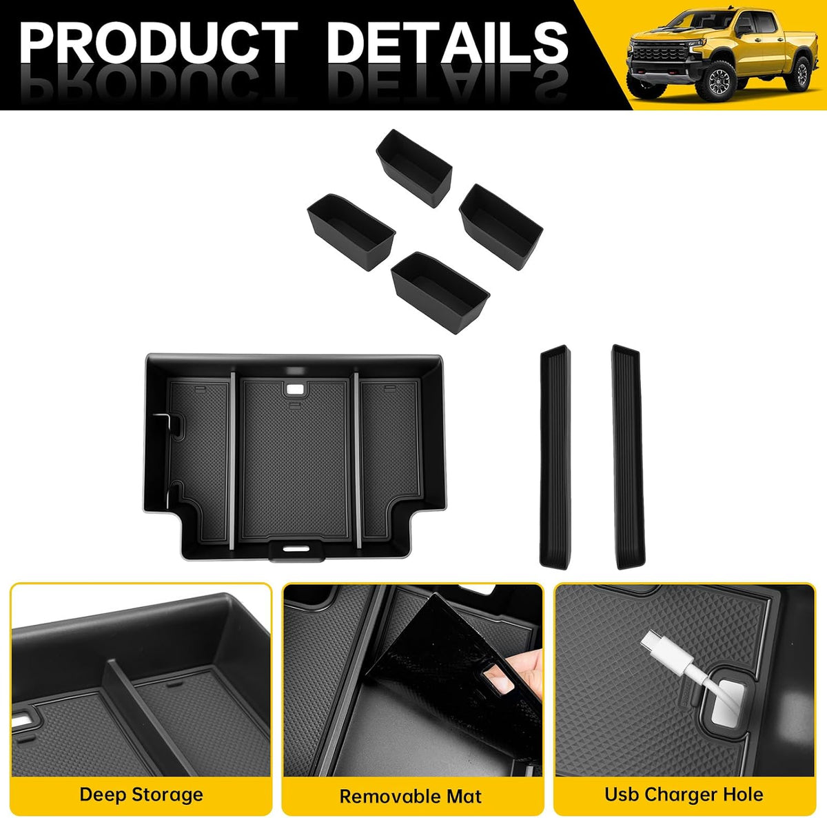 7PCS Center Console Organizer for 2022-2025 Chevy Silverado/GMC Sierra 1500, Door Handle Armrest Insert Shifter Tray Gear Side Storage Box Set Accessories(Only Fits Full w/Bucket Seats)