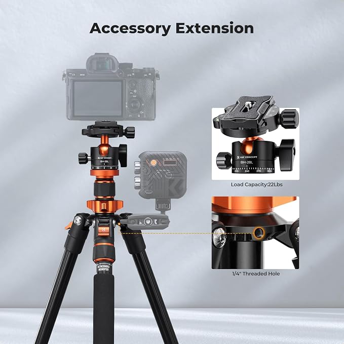 K&F CONCEPT Tripod for Camera, Stable Heavy Duty Travel Tripod for DSLR Cameras