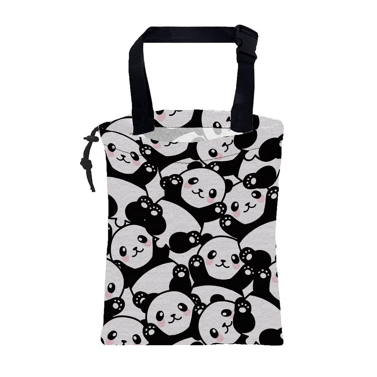 Car Garbage Bag Cute Black Panda Drawstring Car Trash Bag Hanging for Back Seat with Adjustable Buckle Canvas Vehicle Trash Can Easy-to-Install