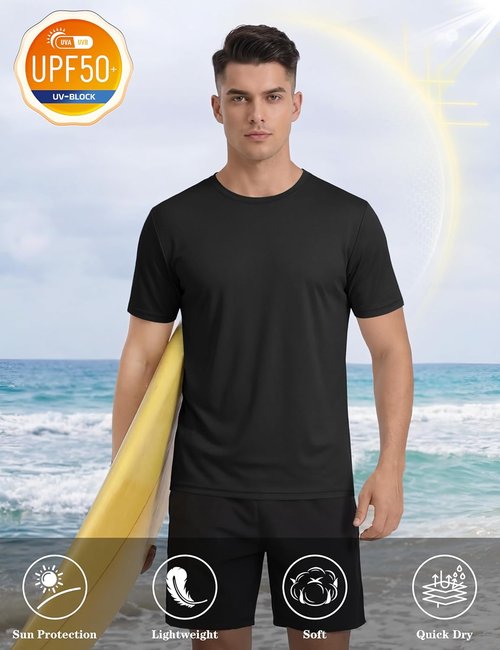 KEFITEVD Men's UPF 50+ Rash Guard T-Shirt - Quick Dry Sun Protection Athletic Tee