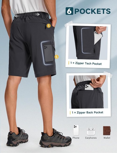 Moosehill Men's Hiking Shorts - Lightweight, Quick-Dry, Water-Resistant with 6 Pockets for Outdoor Adventures