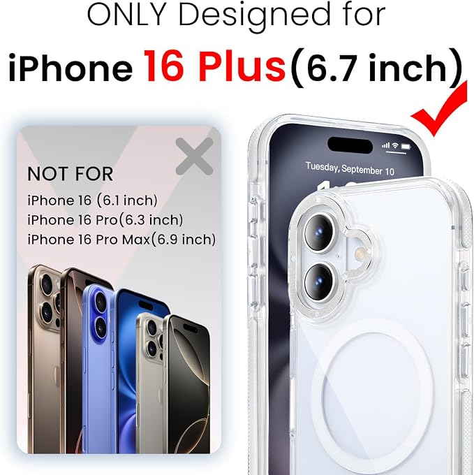 toushion 3 in 1 for iPhone 16 Plus Case Clear Bumper |