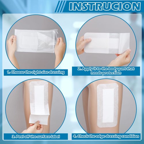 Nuanchu 50 Pieces Island Dressing Bordered Gauze Wound Care Bandage with Adhesive Border Wound Bandage Pads Waterproof Breathable Individually Wrapped Bandages Non-Stick Central Pad(4 x 8 Inch)