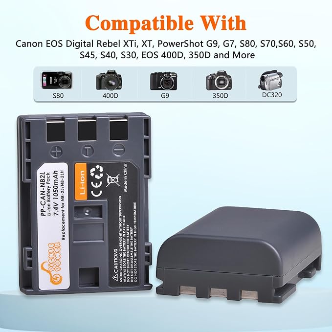 Pickle Power NB-2L NB-2LH Battery 2 Pack and LED Dua Charger