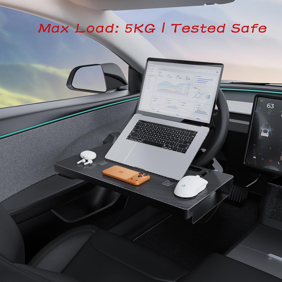 2-in-1 Car Steering Wheel Desk Tray & Slim Seat Gap Filler Organizer, Foldable Car Table for Eating Working, Carbon Fiber Car Laptop Tray & Seat Organizer for Car SUV Truck