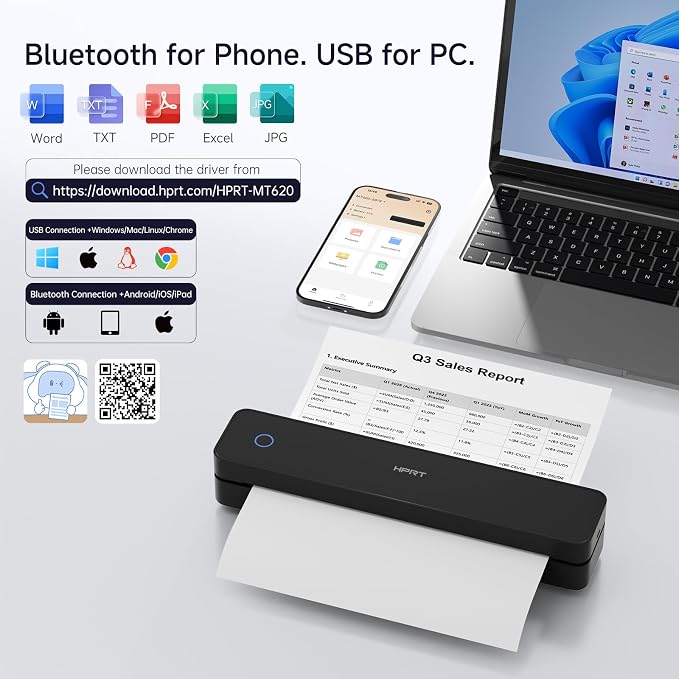 HPRT Portable Thermal Printer-Inkless Printer, Supports Thermal Paper&Labels