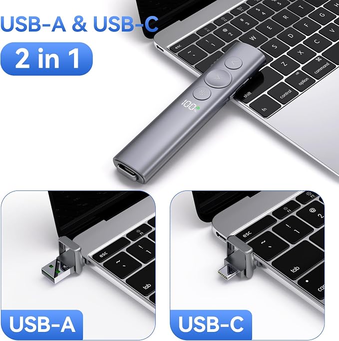Power Display Wireless Presenter Remote, Rechargeable Presentation Clicker