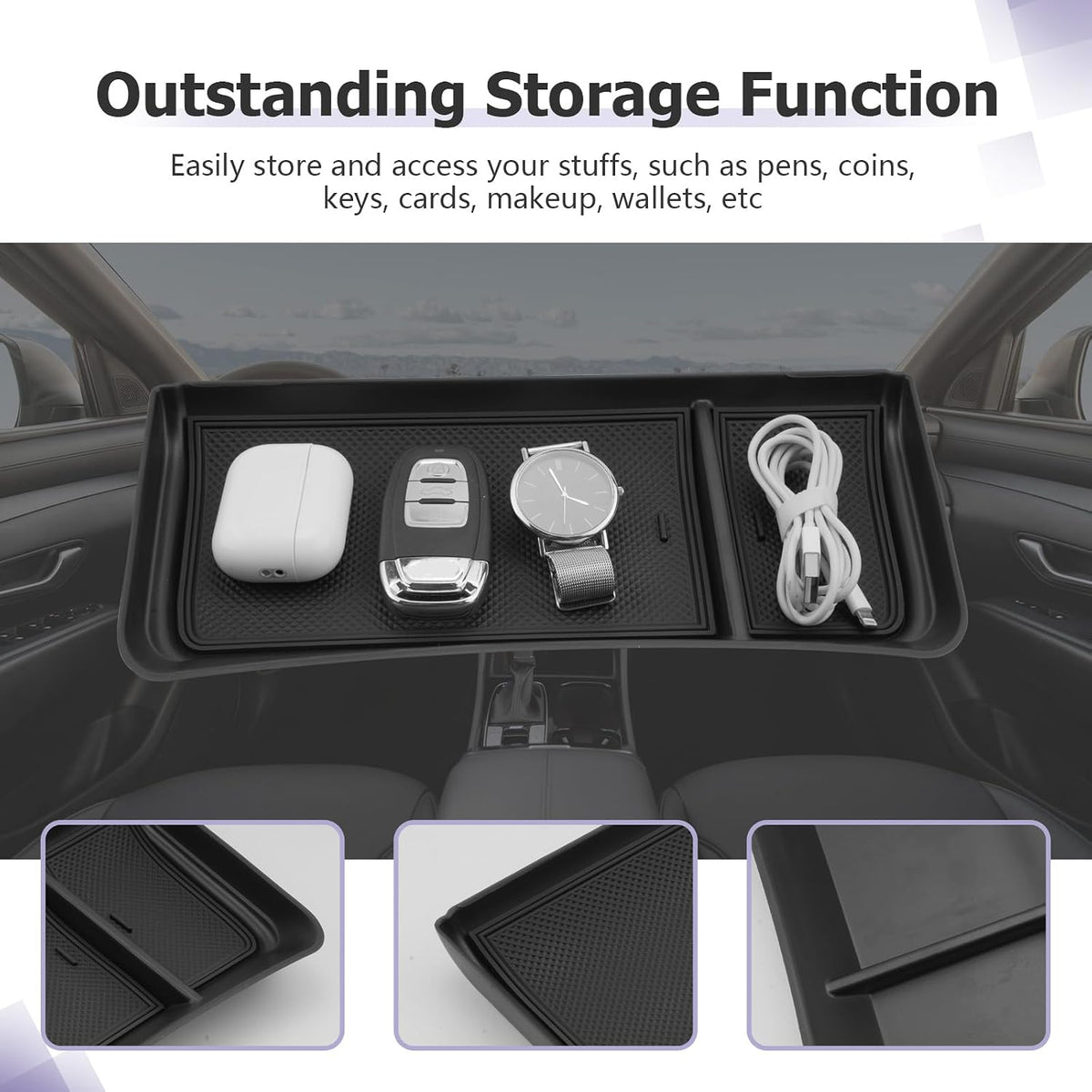 LUWU 2025 R Ange R Over Lower Console Organizer Compatible with 2023 2024 2025 Land Rover R Ange R Over Vogue L460/Sport Accessories Armrest Console Organizer Armrest Organizer Insert Tray Black